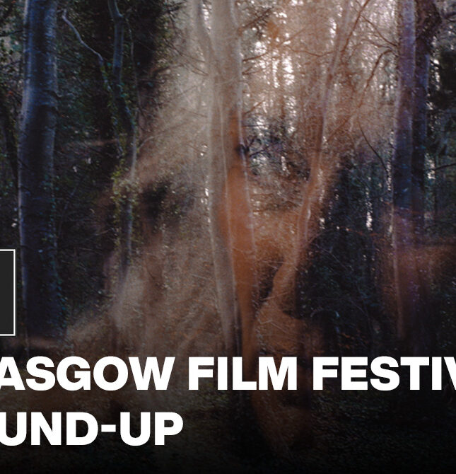 Glassgow film festival round up written on the bottom of the poster and The Wee Review logo on top of that. The background is an overlay of the actress Olwen Fouéré playing Rita Concannon over a landscape of a forest.